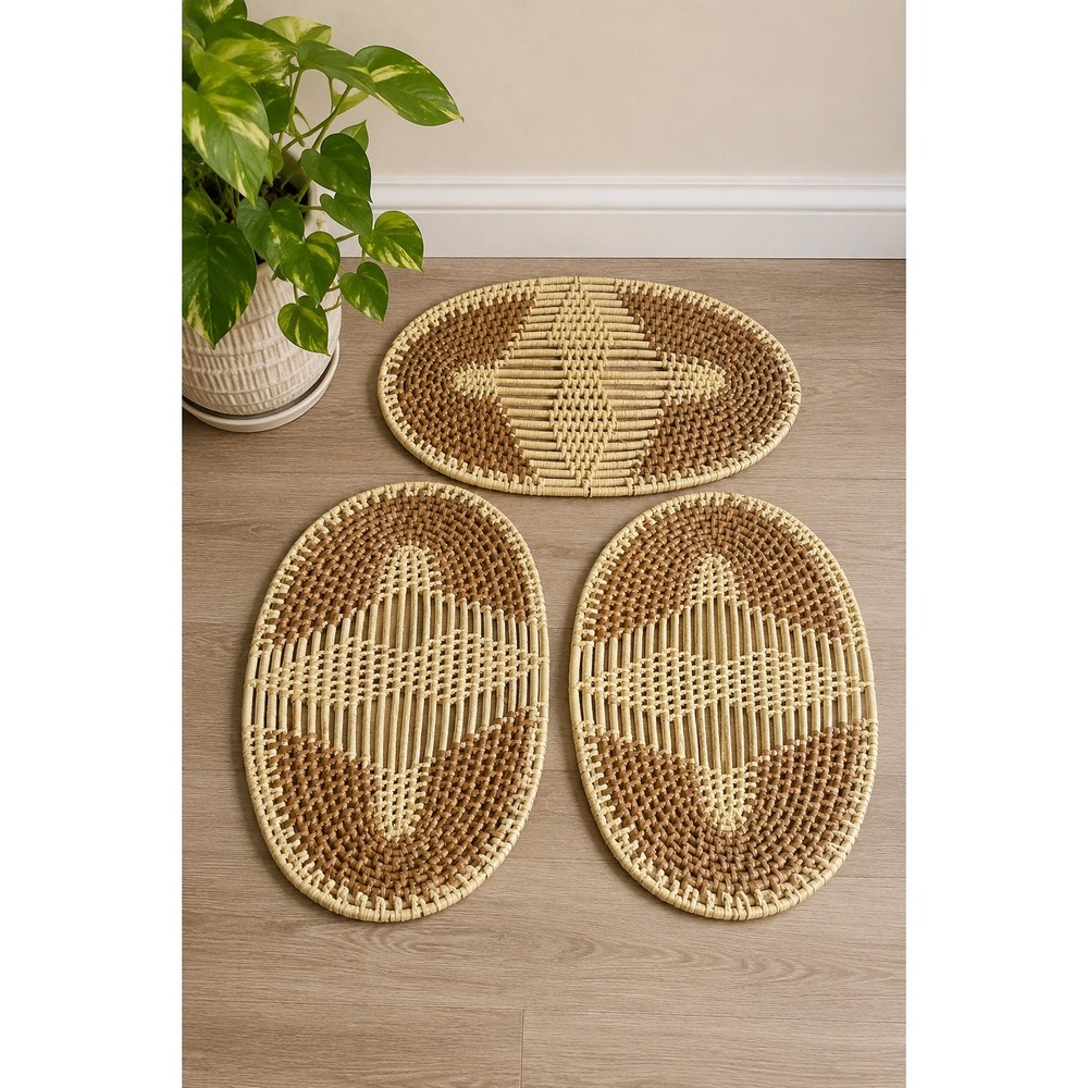 Vintage Woven Straw Placemats Boho Basket Wall Decor Geometric Folk Set 3 Hippy